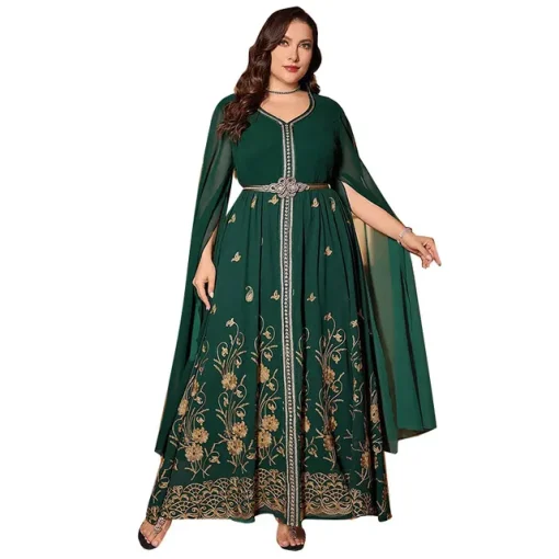 Plus Size Embroidered Chiffon Maxi Dress for Eid - Image 7