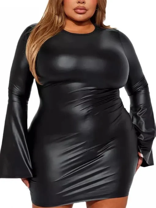 Plus Size Elegant Black Mini Dress with Long Sleeves - Image 5