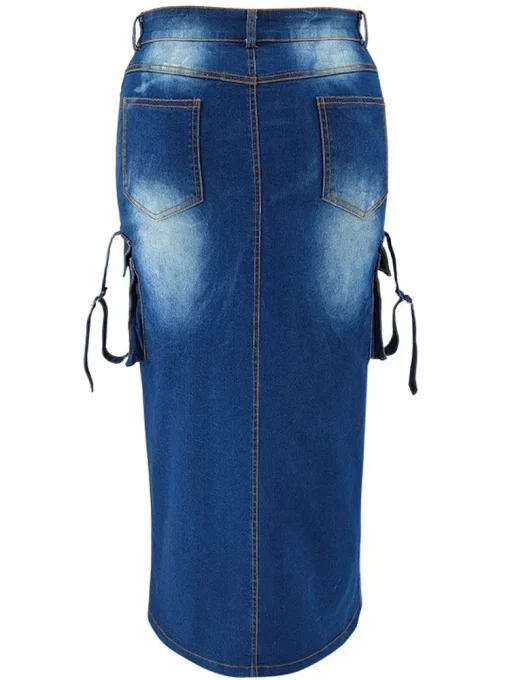 Plus Size A-Line High Waist Side Split Denim Skirt - Image 5