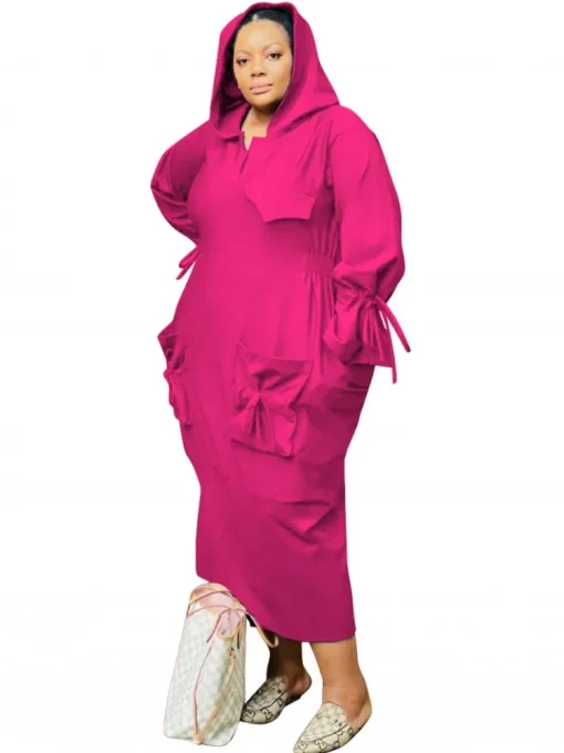 Plus Size Ruffle Hooded Maxi Dress for Women - Image 5