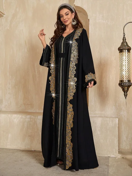 Women’s Floor-Length Muslim Retro Ethnic Two-Piece Dress - Image 4