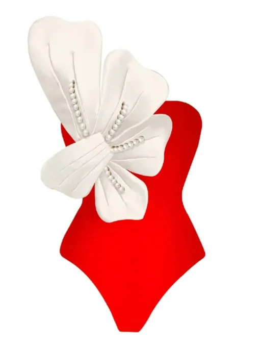 Sexy Red Floral One-Piece Bikini Swimsuit for Women - Image 3