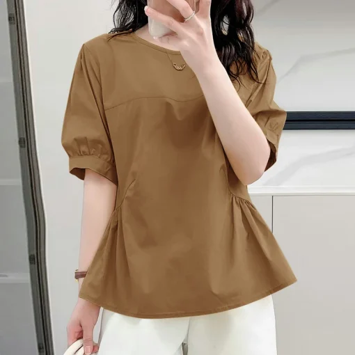 Women's Elegant Short Sleeve Round Neck Blouse - Image 6