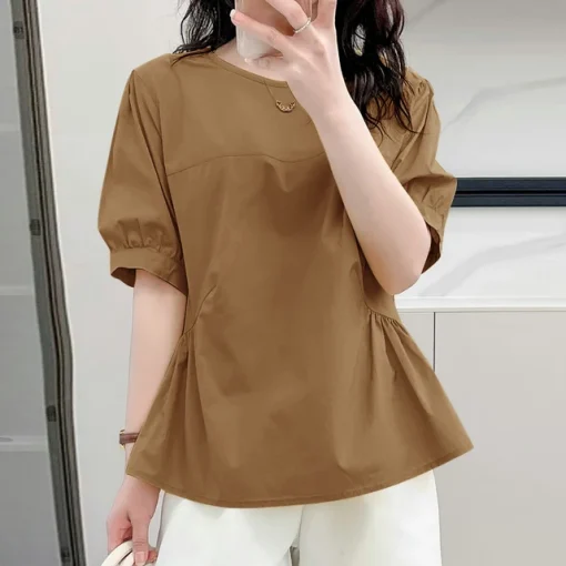 Women's Elegant Short Sleeve Round Neck Blouse - Image 7