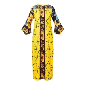 Women’s Elegant Floral Printed Maxi Dress with Flare Sleeves