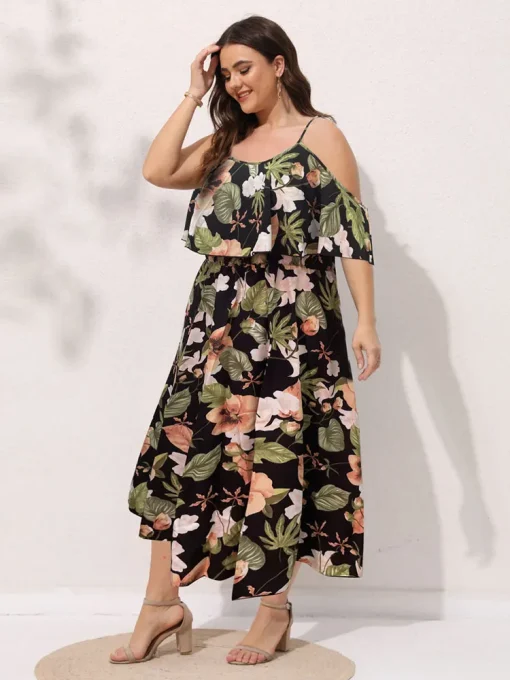 Elegant Plus Size Black Floral Boho Summer Beach Dress - Image 4