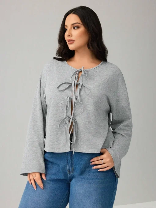 Casual Plus Size Women's Round Neck Long-Sleeve T-Shirt - Image 2