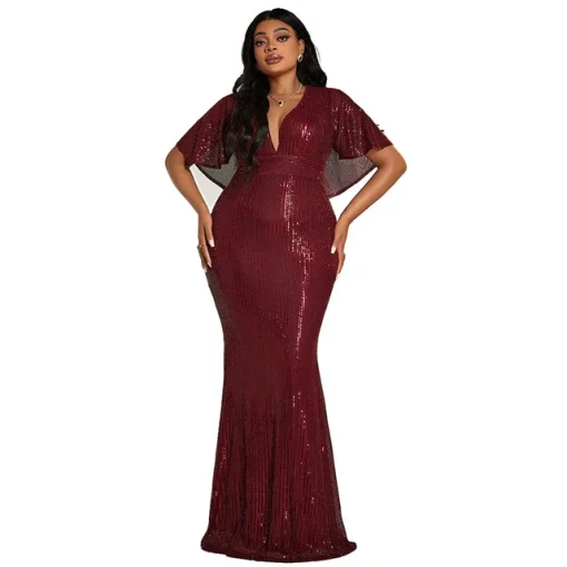 Plus Size Long Sleeve Sequined Fish Tail Maxi Dress - Image 7