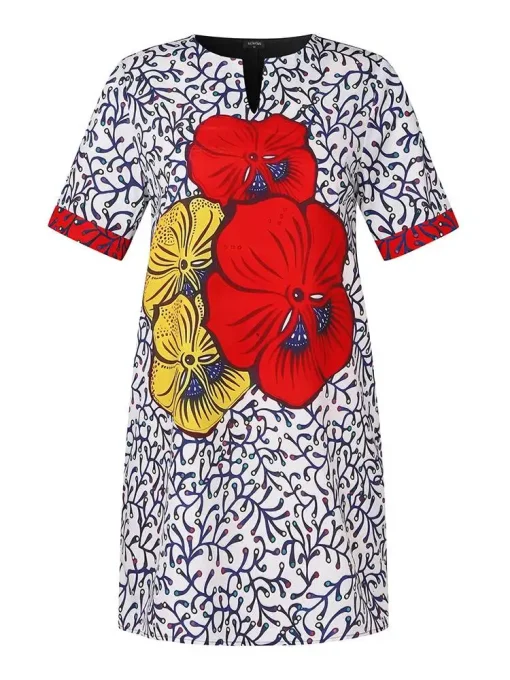 Plus Size Elegant Vintage Printed Mini Dress for Women - Image 3