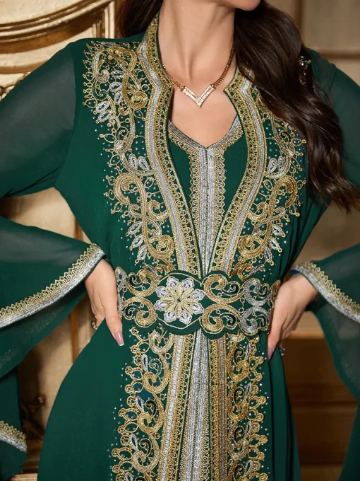 Luxury Elegant Arabian Kaftan Embroidered Modest Party Evening Dress - Image 4