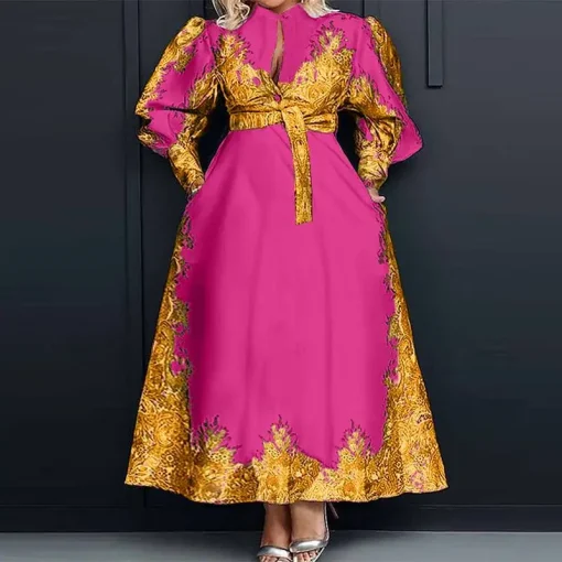 Elegant Women's Long Shirt Dress with Belted Bohemian Style