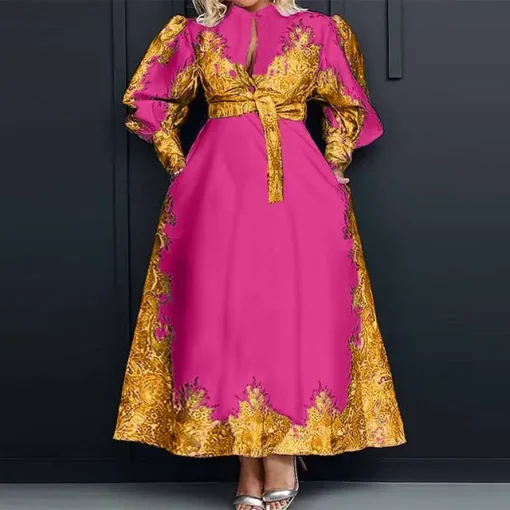 Elegant Women's Long Shirt Dress with Belted Bohemian Style - Image 8