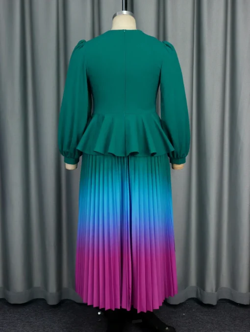 Modest Plus Size Maxi Gradient Pleated Peplum Dress - Image 3