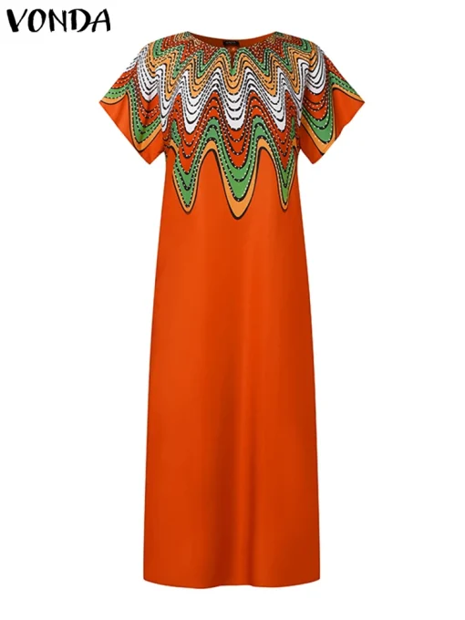 Plus Size Vintage Printed Short Sleeve Maxi Dress - Image 3