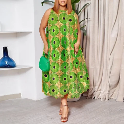 Plus Size Bohemian Printed Midi Dress for Women - Image 8