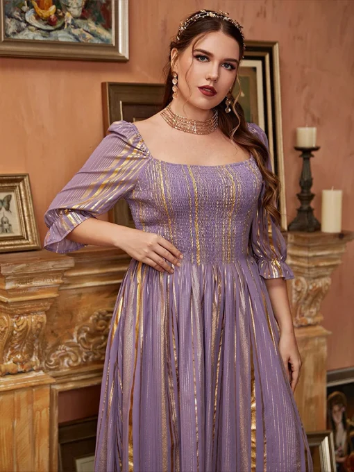 Plus-Size Women Purple Maxi Wedding Bridal Evening Dress - Image 6