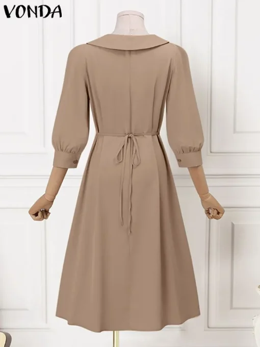 Women's Elegant Solid Color Midi Dress - Image 3