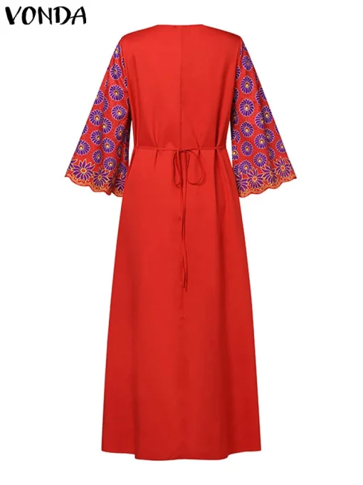 Plus Size Bohemian Vintage V-Neck Maxi Dress for Women - Image 3