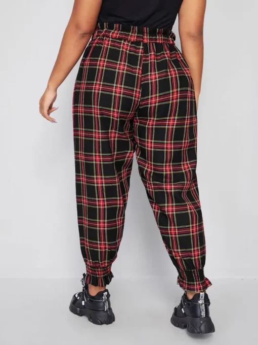 Plus Size Women's Casual Plaid Wide Leg Ruffled Pants