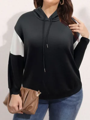 Y2K Graphic Color Block Raglan Sleeve Plus Size Hoodie