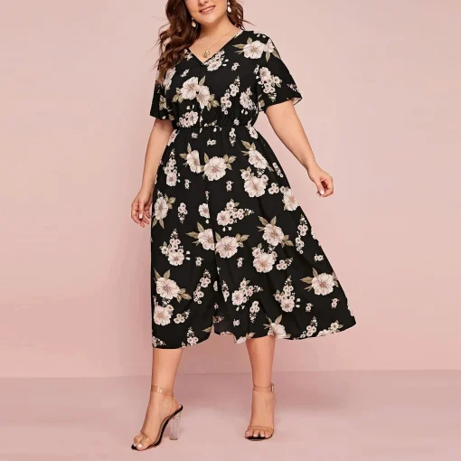 Elegant Plus Size Short Sleeve Lace Summer Dress - Image 4