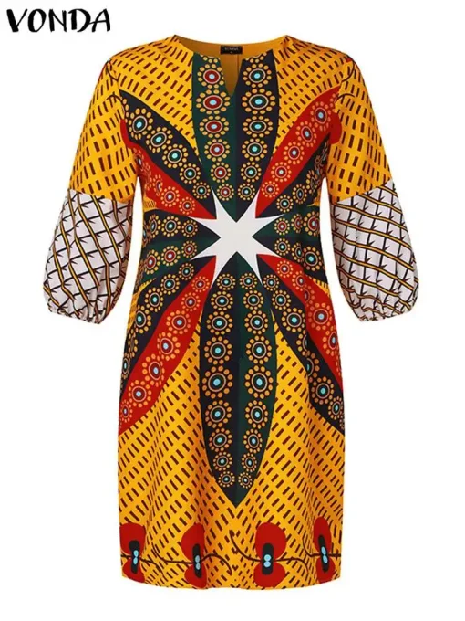 Elegant Bohemian Printed Short Dress with Half Sleeves - Image 2