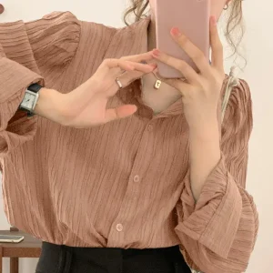 Women’s Elegant Lapel Long Sleeve Slim Blouse