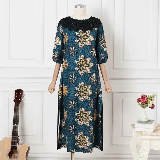 Plus Size   Bohemian Floral Puff Sleeve Maxi Dress - Image 5