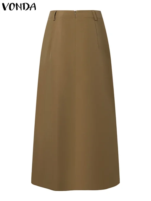 Plus Size Elegant Pleated Maxi Skirt with Pockets - Image 3