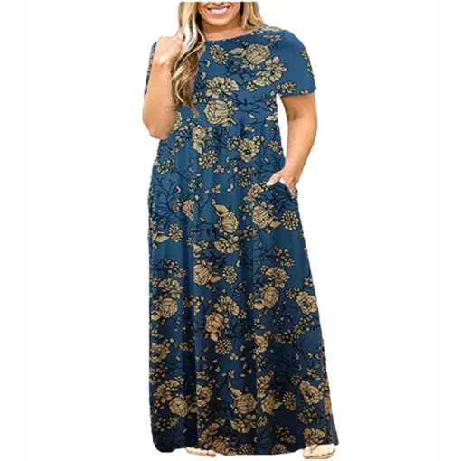 Plus Size Short Sleeve Print Summer Maxi Dress for Women - Image 5