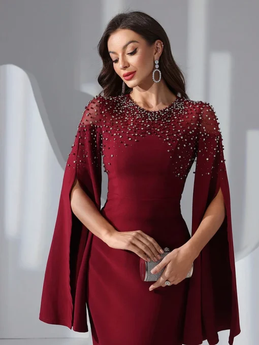 Women's Beaded Long Sleeve Arabian Style Evening Dress - Image 3