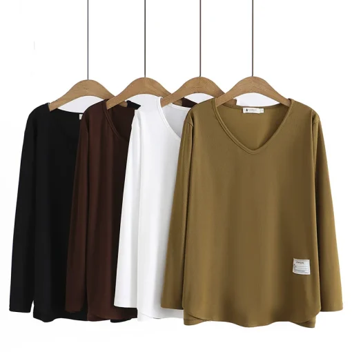 Women's Plus Size V-Neck Long Sleeve Casual T-Shirt - Image 6