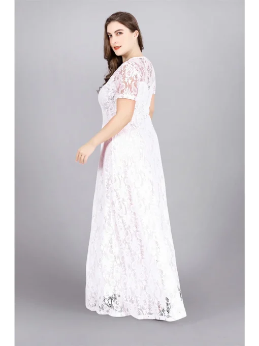 Plus Size Lace Floral Short Sleeve Evening Dress - Image 5