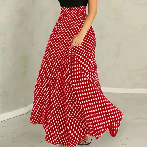 Plus Size Bohemian Dot Printed Maxi Skirt - Image 5