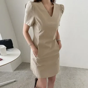 Women’s V-Neck Puff Sleeve Summer Mini Party Dress