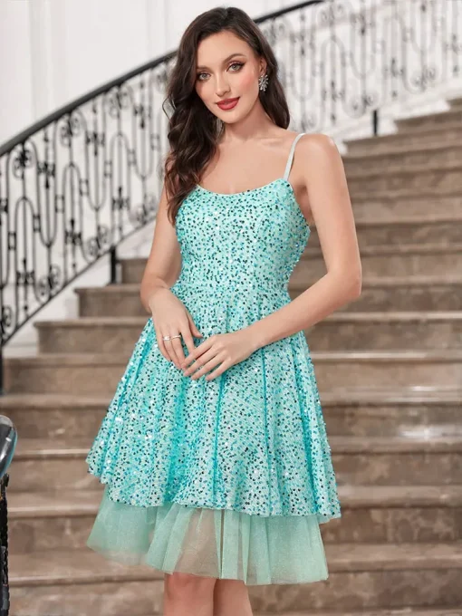 Women's Knee-Length Sequin Chiffon Halter Party Dress - Image 5