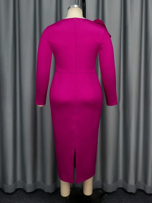 Modest Rose Shiny Bodycon Sheath Dress with Long Sleeves - Image 3