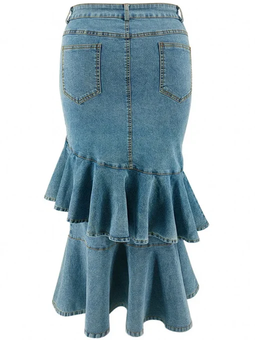 Plus Size High Waist Retro Denim Pencil Skirt - Image 5