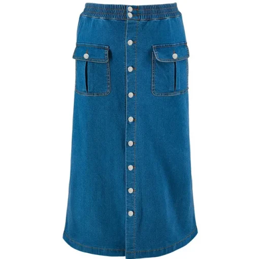 Plus Size Women's High Waist Button A-line Denim Skirt - Image 7