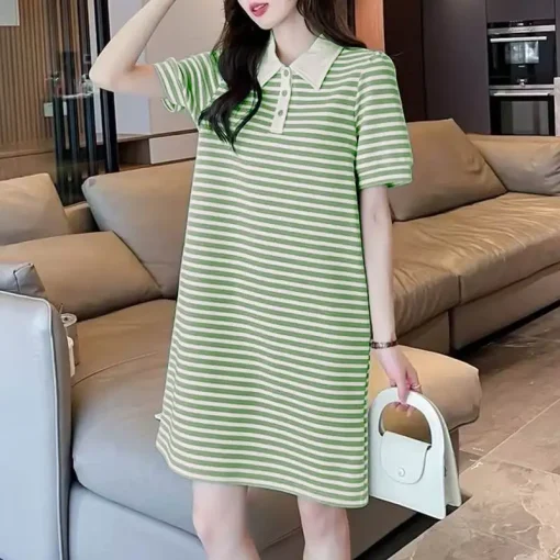 Women's Striped Printed Mini Dress Casual Summer Sundress