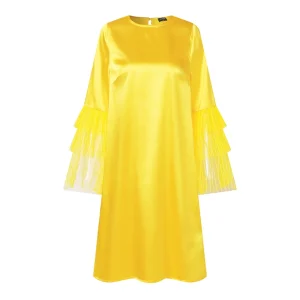 Elegant Satin Silk Mini Dress with Ruffled Sleeves