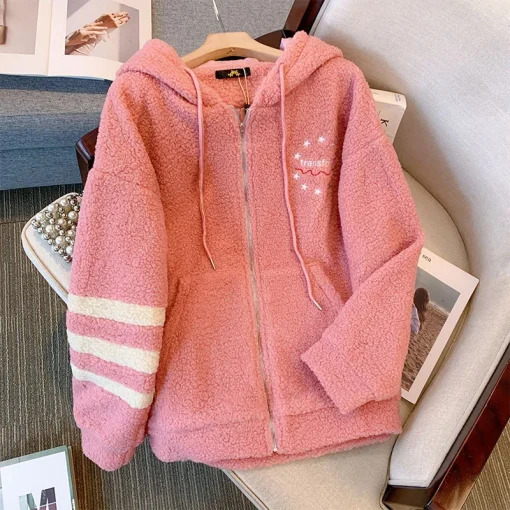 Plus Size Hooded Pick Coat for Women Long Sleeve