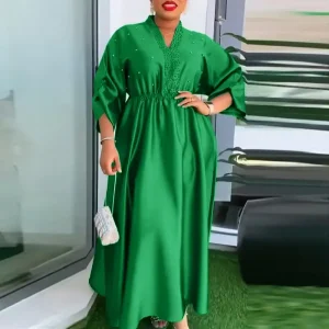 Plus Size Elegant Vintage V-Neck Three Quarter Sleeve Dress