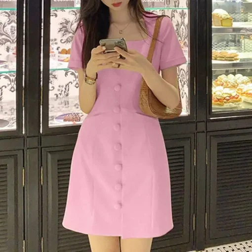 Summer Mini Dress Women Elegant Office Sundress Short Sleeve - Image 5