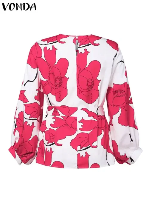 Women's Floral Printed Bohemian Lantern Sleeve Blouse - Image 3