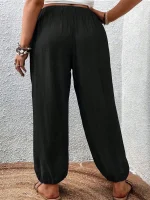 Plus Size Monochromatic Pleated Wide Leg Pants for Women