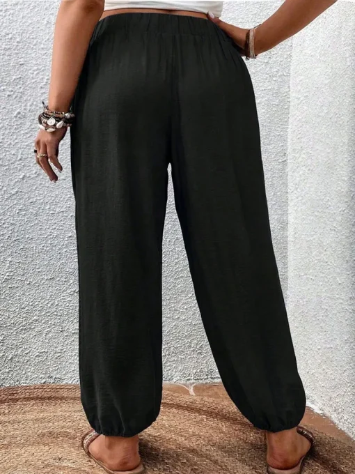 Elegant Plus Size Black Wide Leg Pleated Pants