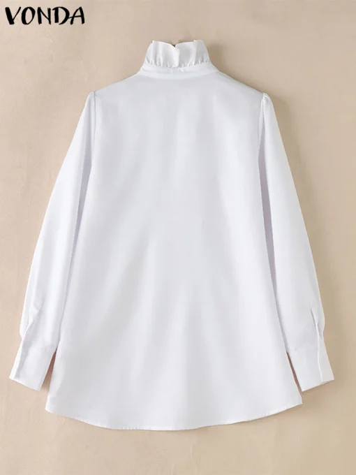 Plus Size Elegant Ruffle Neck Long Sleeve Shirt - Image 3