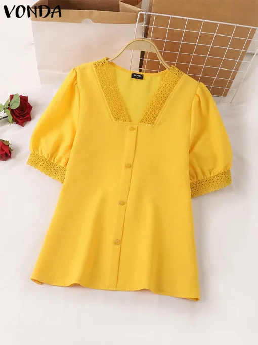 Women's Elegant Lace V-Neck Summer Blouse - Image 2