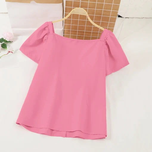 Elegant Women Square Collar Ruffled Summer Blouse - Image 6